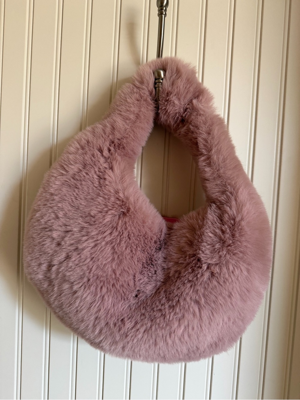 Plush Pink Faux Fur Hobo Bag